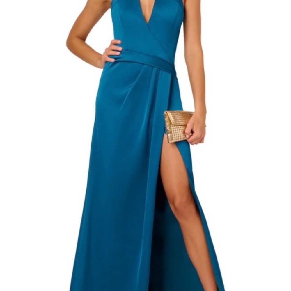 Chic Teal Maxi Halter Dress with Slit